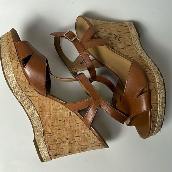 FRANCO SARTO Seema Women's Sz 9 M Tan Leather T-Strap Cork sandals Heels Shoe - Picture 9 of 11